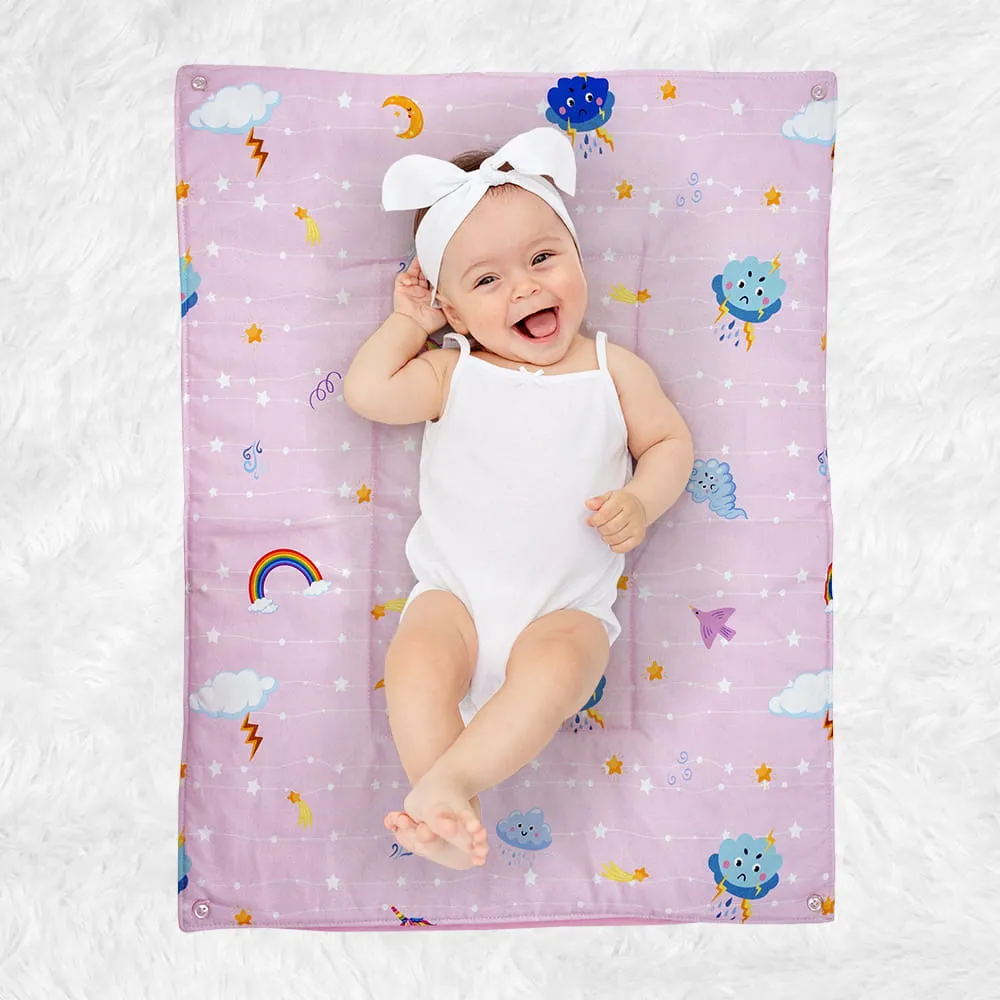 Baby Moo Unicorn 3 Quilted Cotton And 1 Attachable Waterproof Diaper Changing Sheet Set - Pink