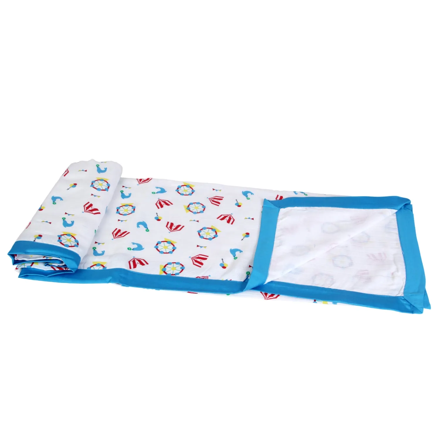 My Milestones 100% Cotton Muslin Baby Blanket - 4 Layered (43x43 inches) - Carnival T. Blue Print
