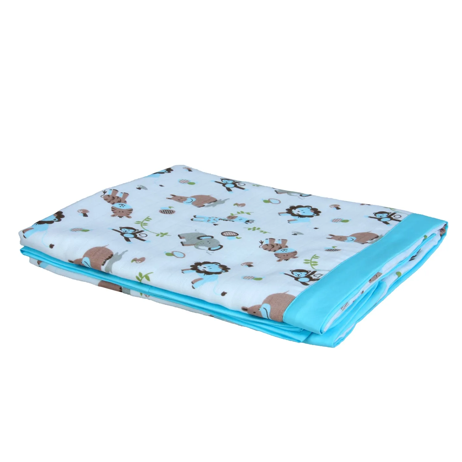 My Milestones 100% Cotton Muslin Baby Blanket - 4 Layered (43x43 inches) - Zoo Print Blue