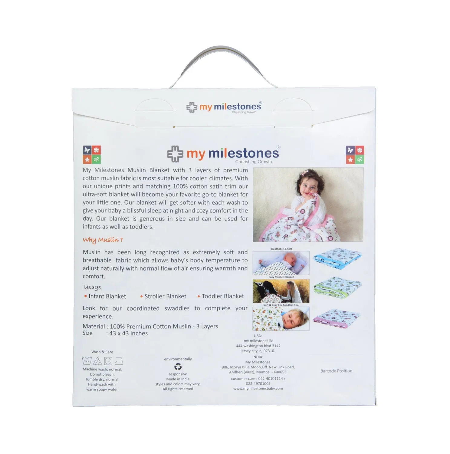 My Milestones 100% Cotton Muslin Baby Blanket - 6 Layered (43x43 inches) - Zoo Print Yellow